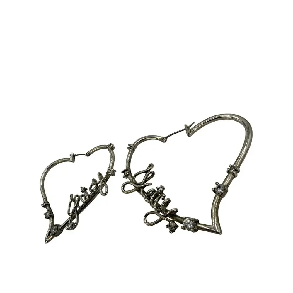 Vintage Juicy Couture Silver Heart Hoop Earrings - Script Detail